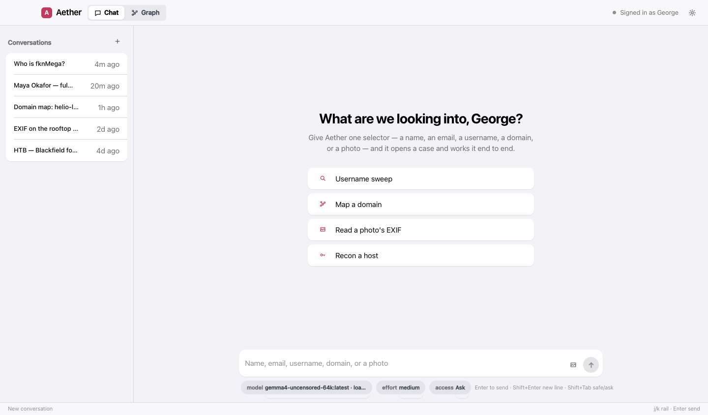 The chat, with model, effort and access under the box