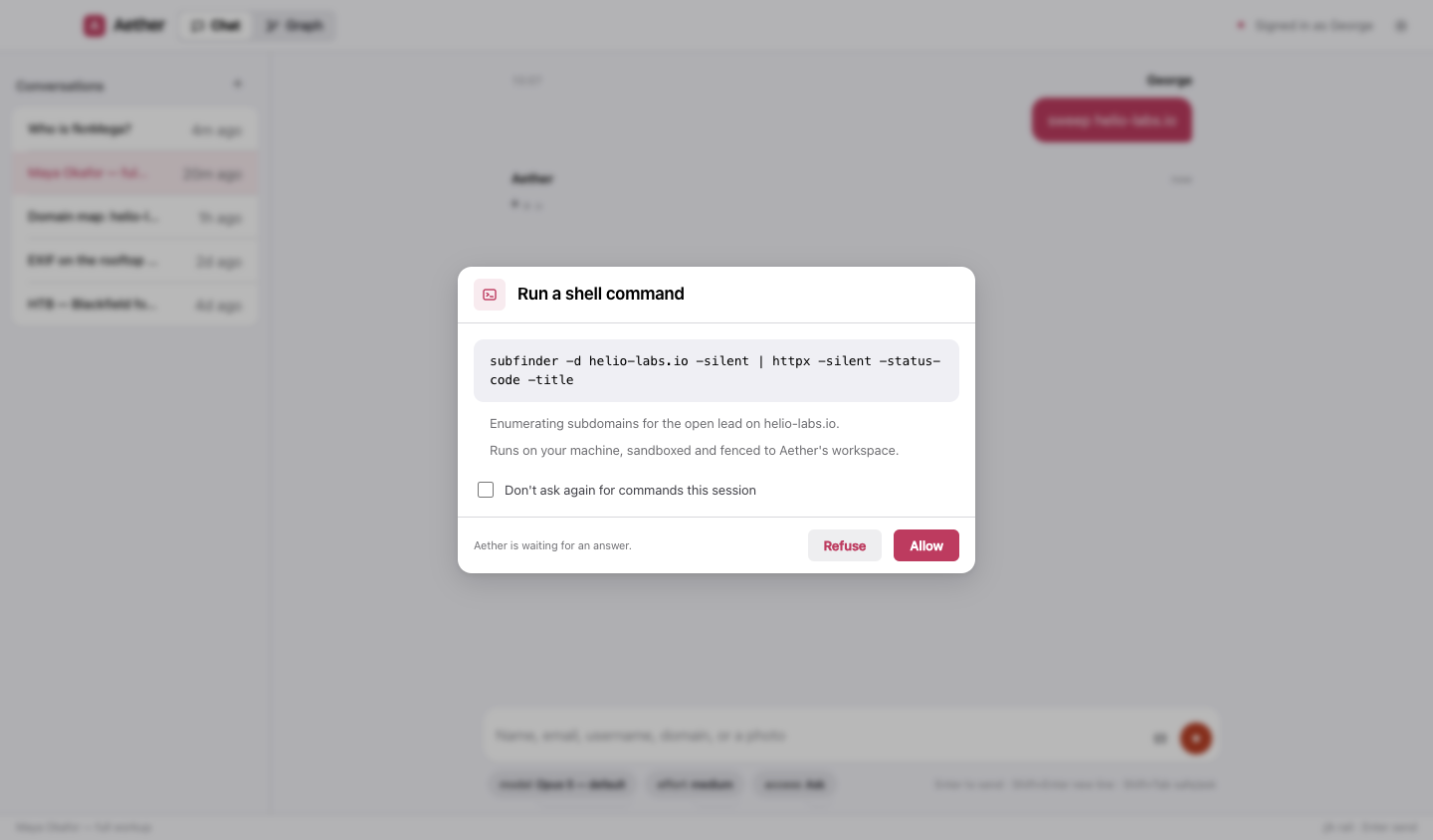 Aether asking to run a command at the Ask level